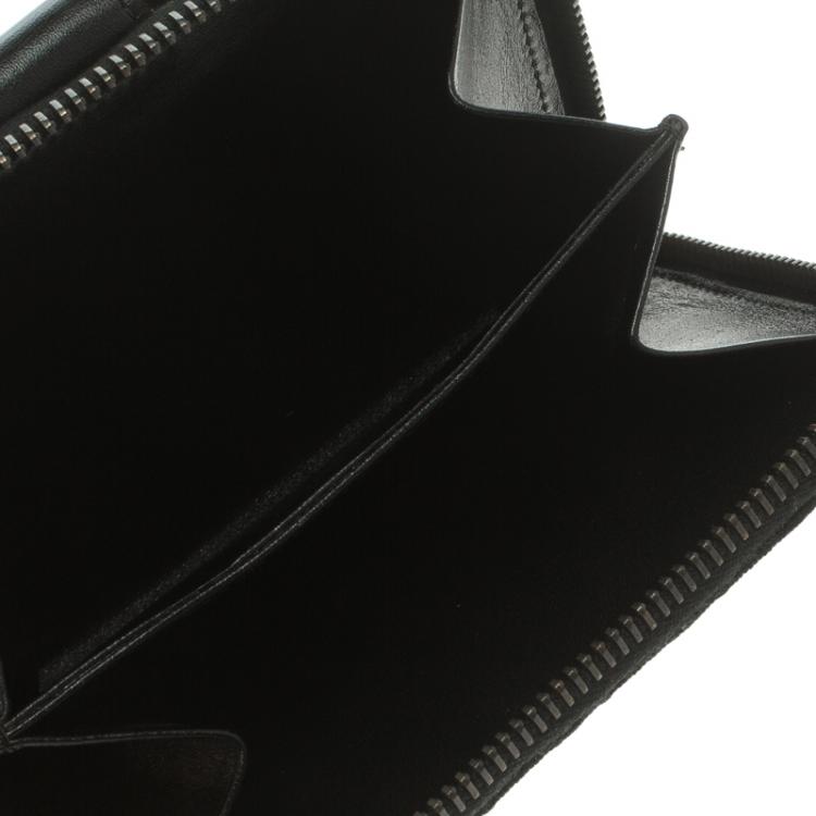 Pre Owned Fendi Black Zucchino Canvas Zip Around Compact Wallet
