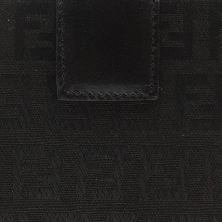 Pre Owned Fendi Black Zucchino Canvas Zip Around Compact Wallet
