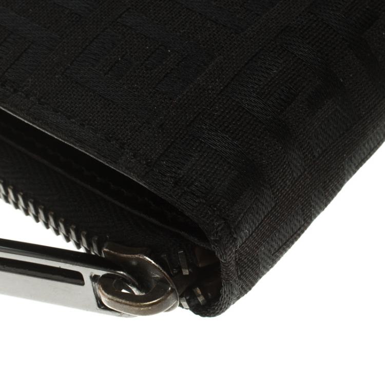 Pre Owned Fendi Black Zucchino Canvas Zip Around Compact Wallet
