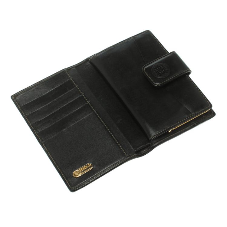 Salvatore Ferragamo Leather Compact Kiss-lock Bifold Wallet Black