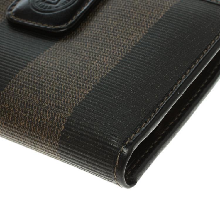مملوكة مسبقًا Fendi Tobacco Pequin Coated Canvas Kisslock Wallet