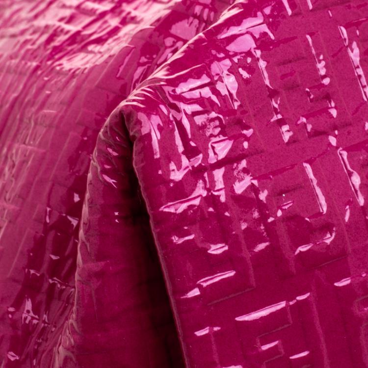 Pre Owned Fendi Pink Zucchino Printed Patent Leather Shoulder Bag
