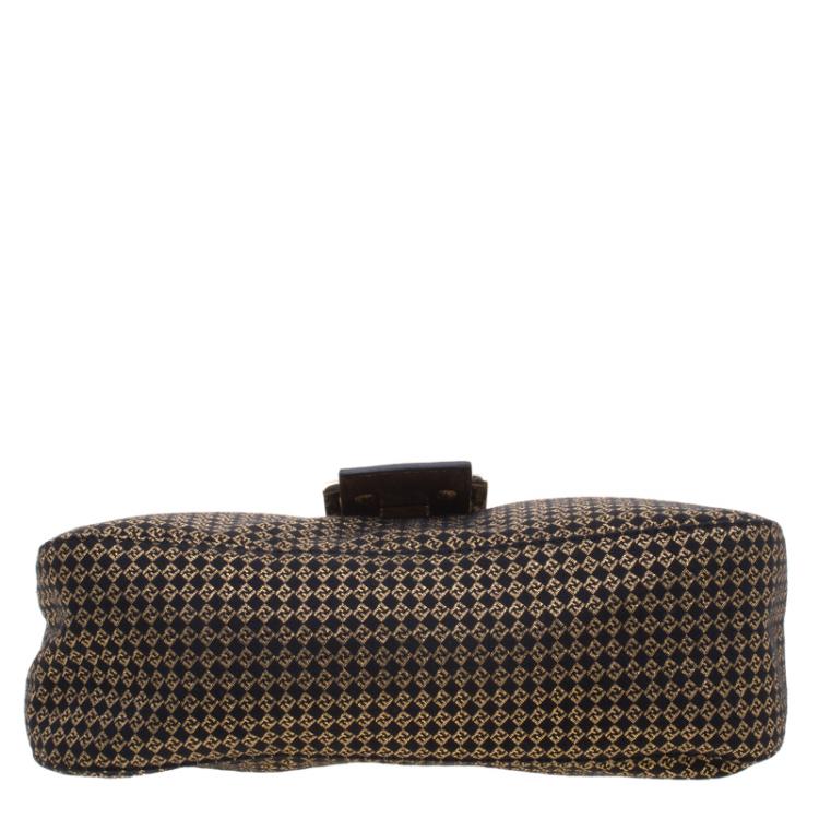 Pre Owned Fendi Gold Zucchino Canvas Baguette Shoulder Bag