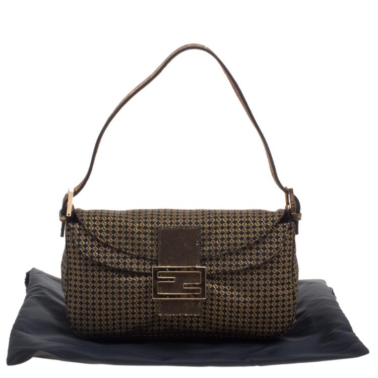 Pre Owned Fendi Gold Zucchino Canvas Baguette Shoulder Bag