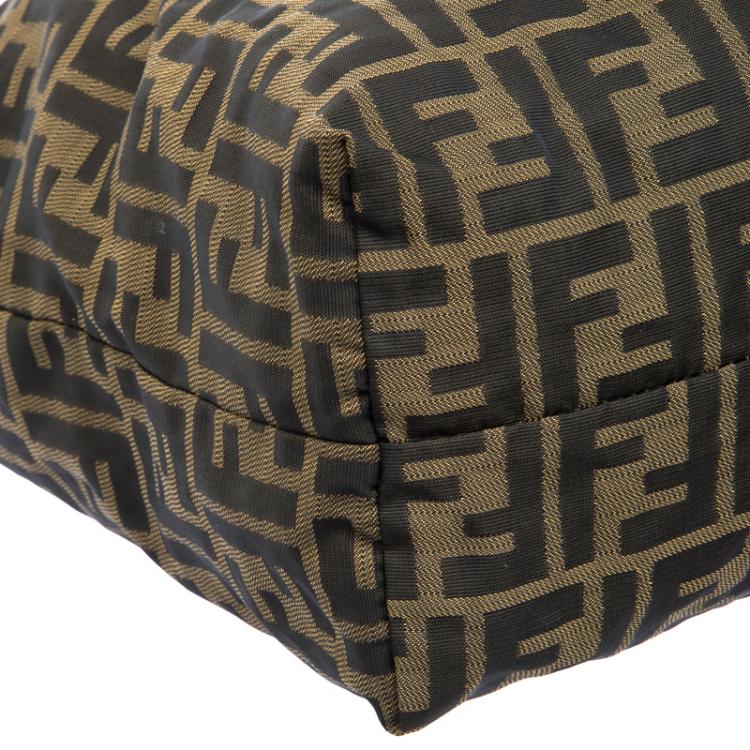 Pre Owned Fendi Tobacco Zucca Fabric Roll Shopper Tote