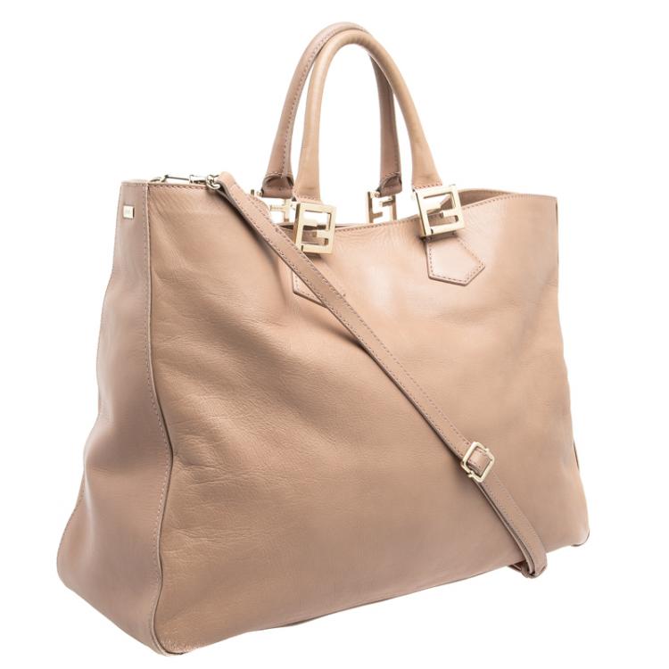 Pre Owned Fendi Beige Leather Twins Shopper Tote