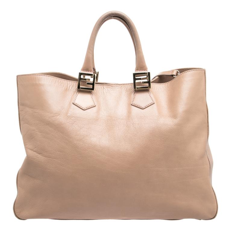 Pre Owned Fendi Beige Leather Twins Shopper Tote