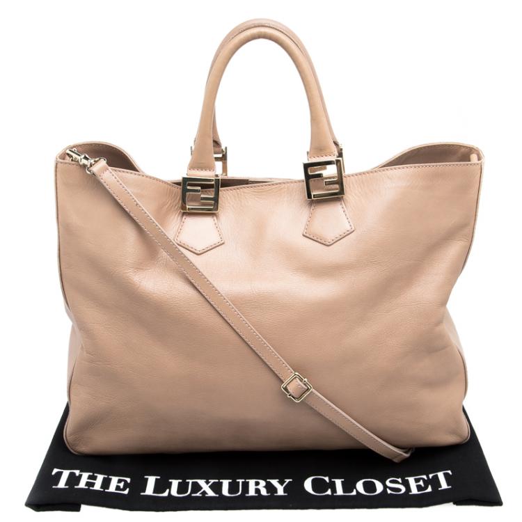 Pre Owned Fendi Beige Leather Twins Shopper Tote