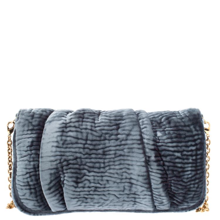 Pre Owned Fendi Metallic Grey Velvet Mia Pochette Bag