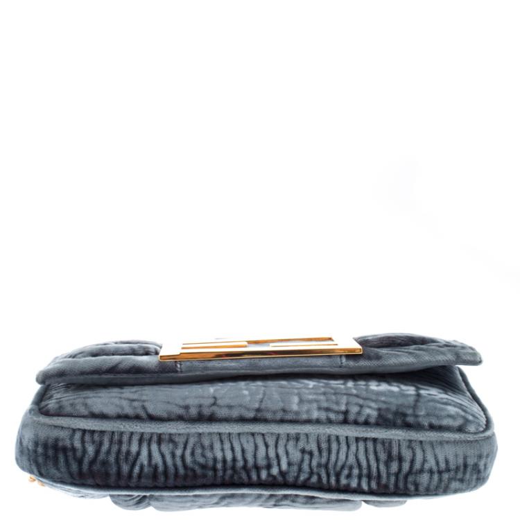 Pre Owned Fendi Metallic Grey Velvet Mia Pochette Bag