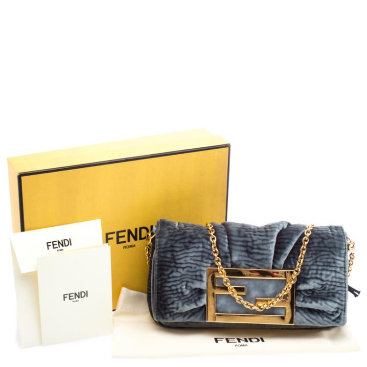 Pre Owned Fendi Metallic Grey Velvet Mia Pochette Bag