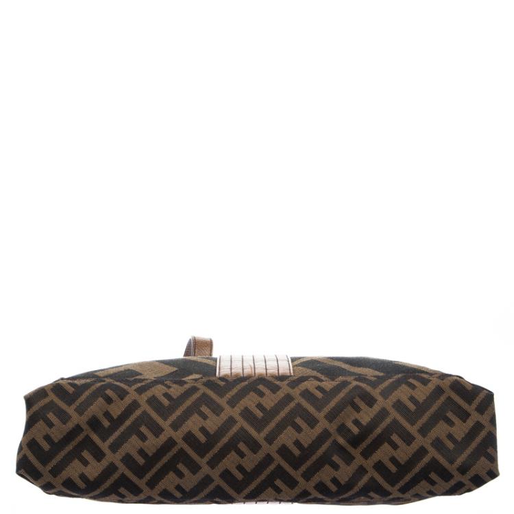 Pre Owned Fendi Tobacco Zucca Canvas Maxi Baguette Shoulder Bag