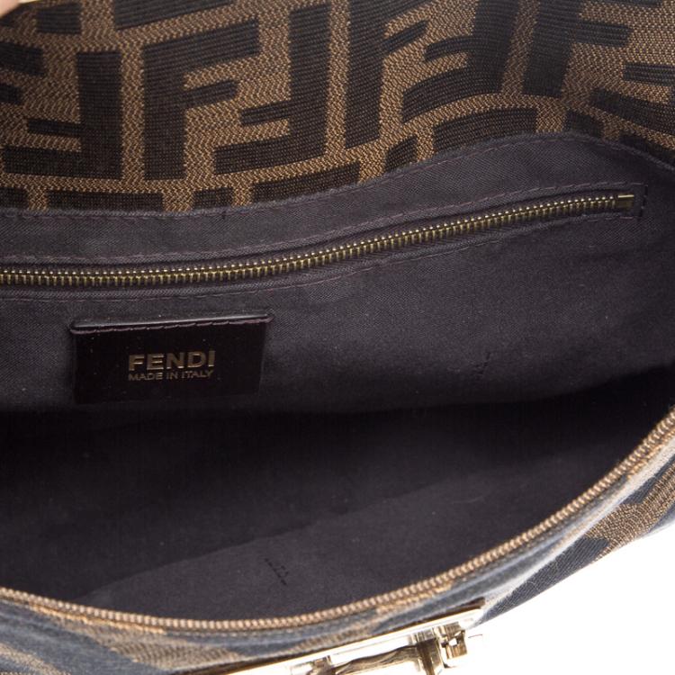Pre Owned Fendi Tobacco Zucca Canvas Maxi Baguette Shoulder Bag