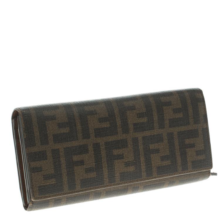 Pre Owned Fendi Tobacco Zucca Coated Canvas Continental Wallet
