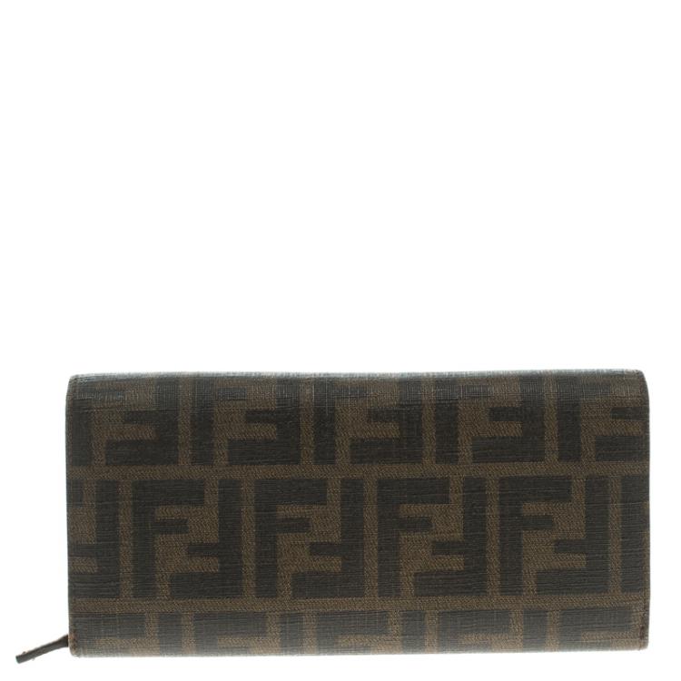 Pre Owned Fendi Tobacco Zucca Coated Canvas Continental Wallet