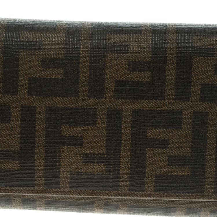 Pre Owned Fendi Tobacco Zucca Coated Canvas Continental Wallet