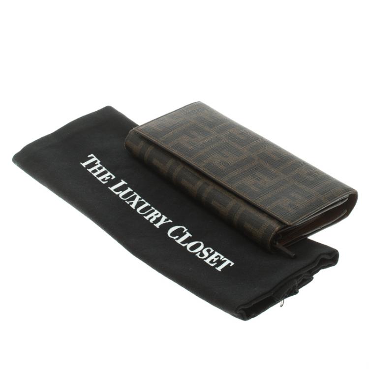 Pre Owned Fendi Tobacco Zucca Coated Canvas Continental Wallet