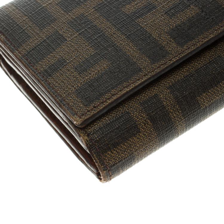 Pre Owned Fendi Tobacco Zucca Coated Canvas Continental Wallet