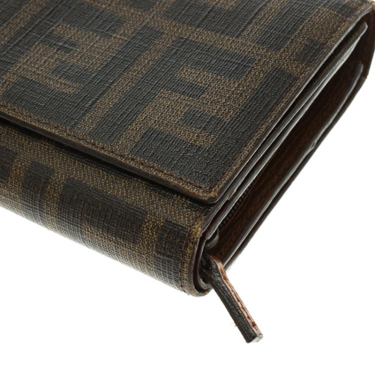 Pre Owned Fendi Tobacco Zucca Coated Canvas Continental Wallet
