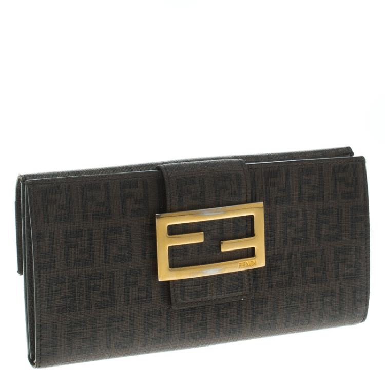 Pre Owned Fendi Brown Zucchino Coated Canvas Forever Continental Wallet