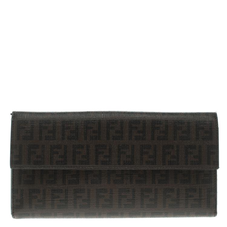 Pre Owned Fendi Brown Zucchino Coated Canvas Forever Continental Wallet