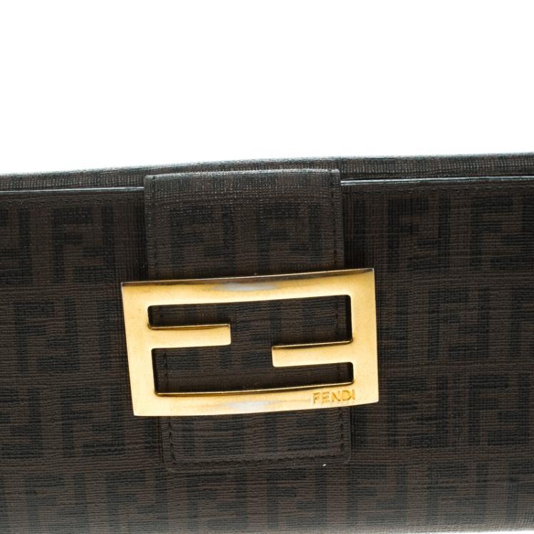 Pre Owned Fendi Brown Zucchino Coated Canvas Forever Continental Wallet