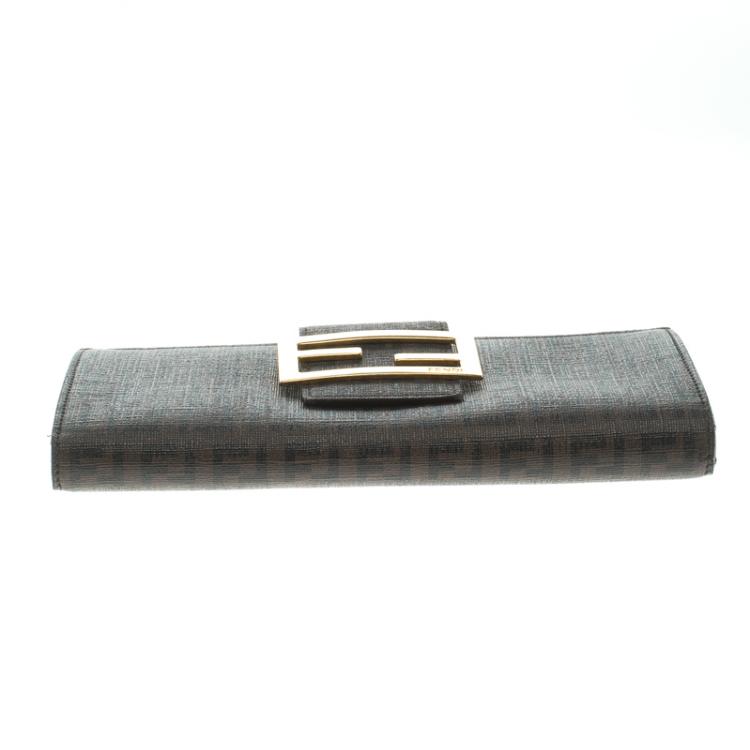 Pre Owned Fendi Brown Zucchino Coated Canvas Forever Continental Wallet