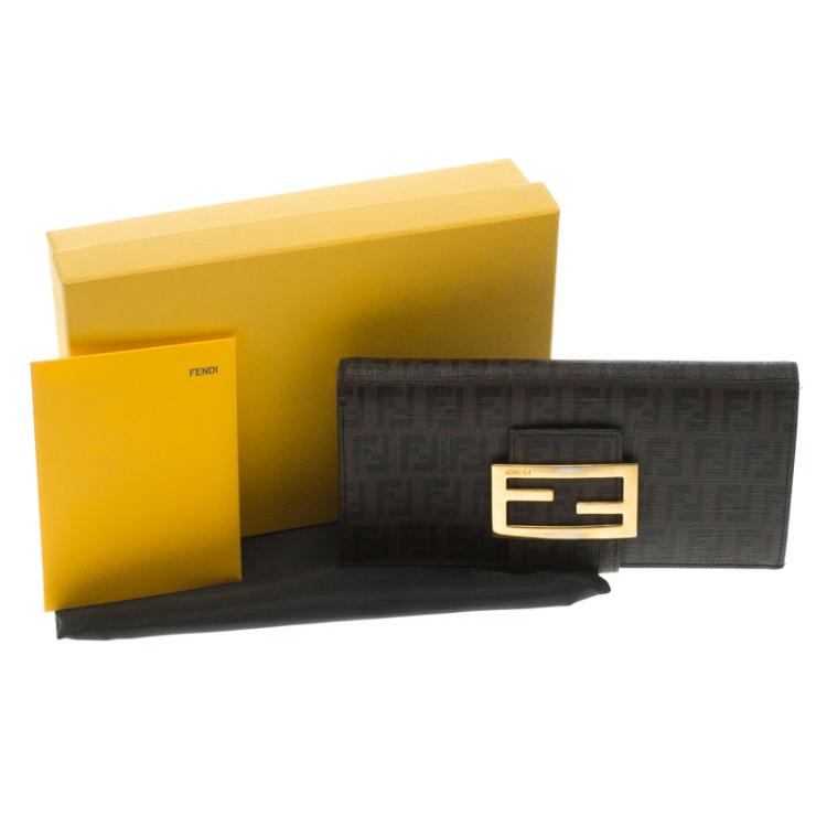 Pre Owned Fendi Brown Zucchino Coated Canvas Forever Continental Wallet