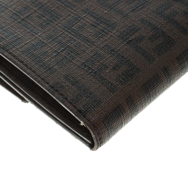 Pre Owned Fendi Brown Zucchino Coated Canvas Forever Continental Wallet