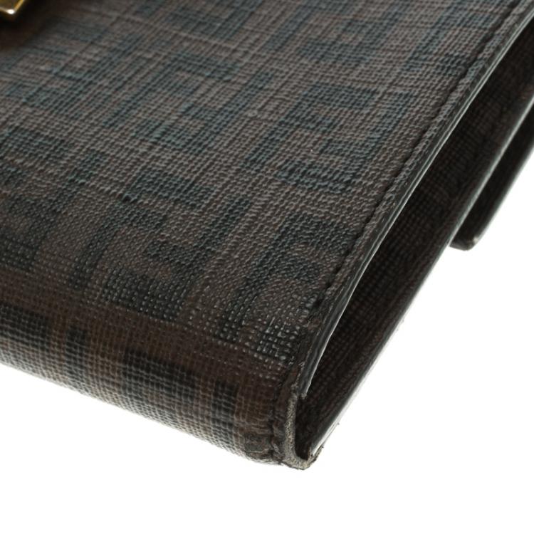Pre Owned Fendi Brown Zucchino Coated Canvas Forever Continental Wallet