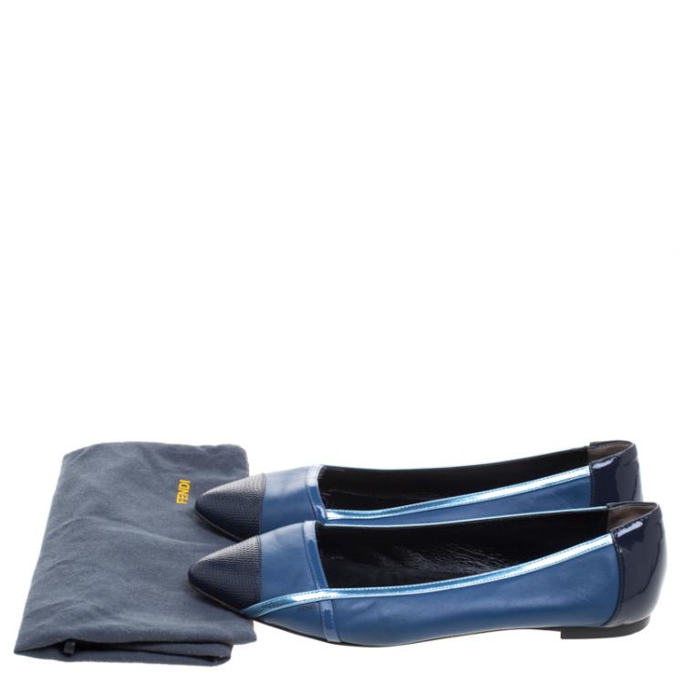 Pre Owned Fendi Blue Leather Pointed Toe Flats Size 37.5