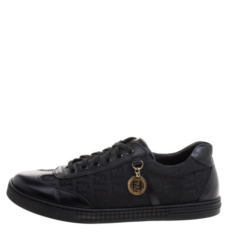 مملوكة مسبقًا Fendi Black Zucca Canvas and Leather Low Top Sneakers Size 39