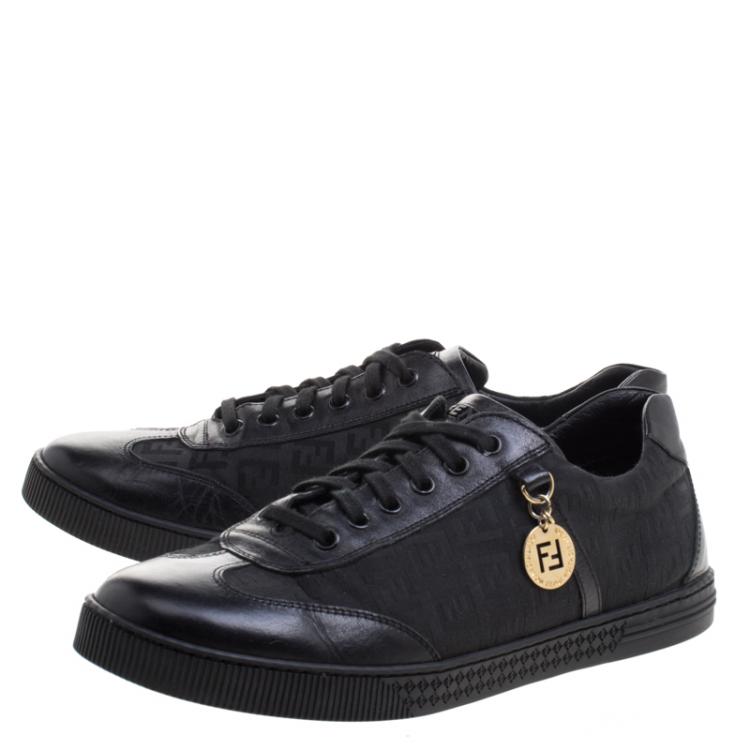 مملوكة مسبقًا Fendi Black Zucca Canvas and Leather Low Top Sneakers Size 39