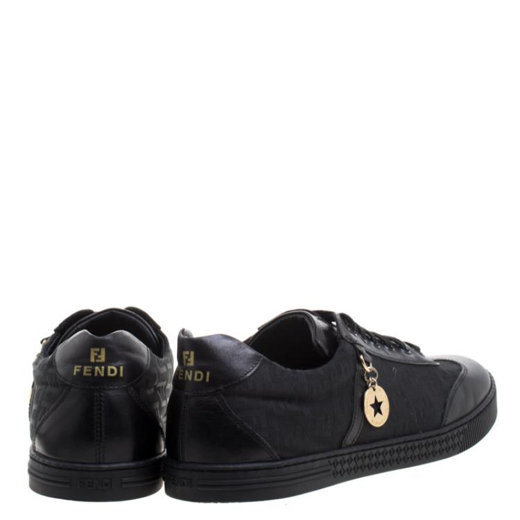 مملوكة مسبقًا Fendi Black Zucca Canvas and Leather Low Top Sneakers Size 39
