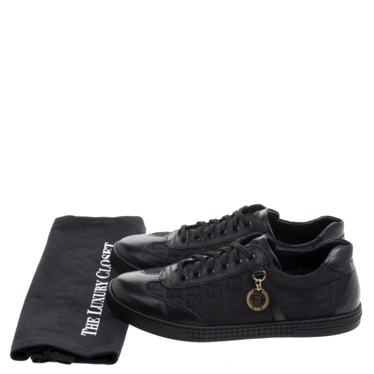 مملوكة مسبقًا Fendi Black Zucca Canvas and Leather Low Top Sneakers Size 39