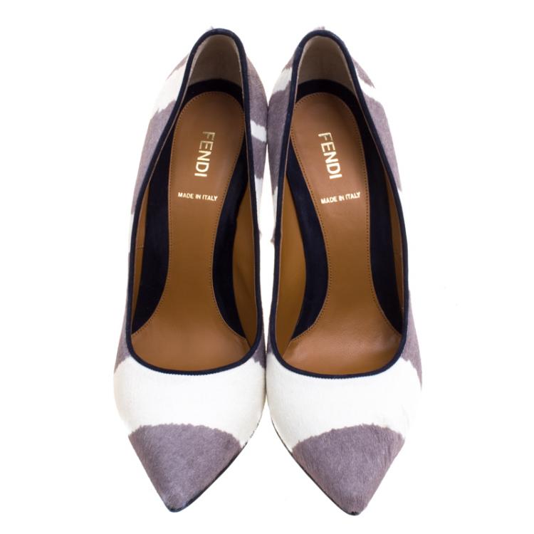 Pre Owned Fendi Two Tone Zebra Print Calf Hair Diamond Heel Pumps Size 40