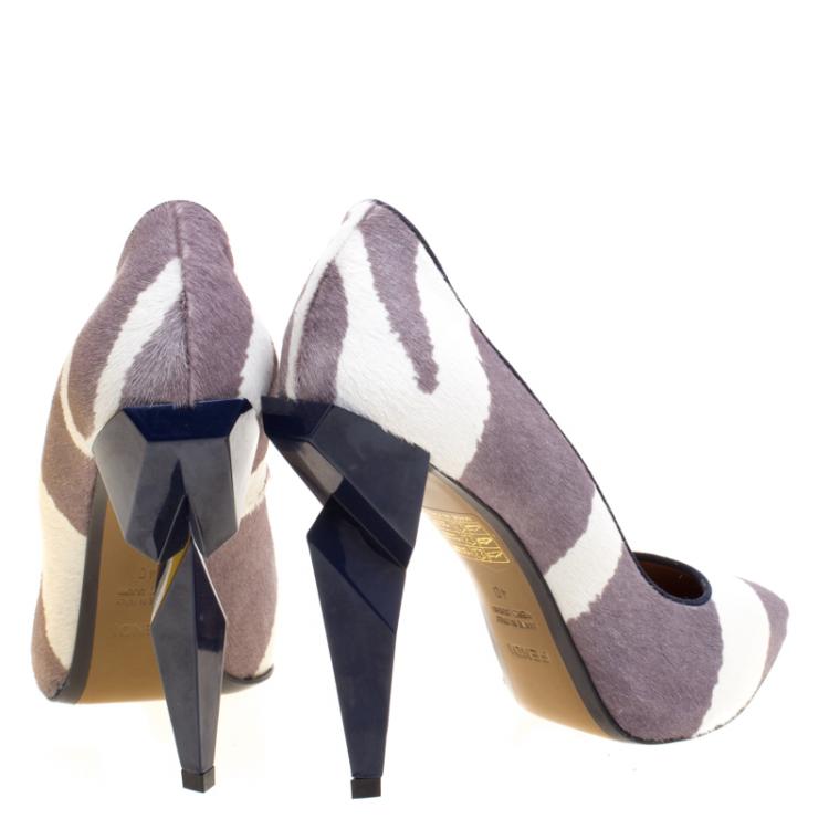 Pre Owned Fendi Two Tone Zebra Print Calf Hair Diamond Heel Pumps Size 40