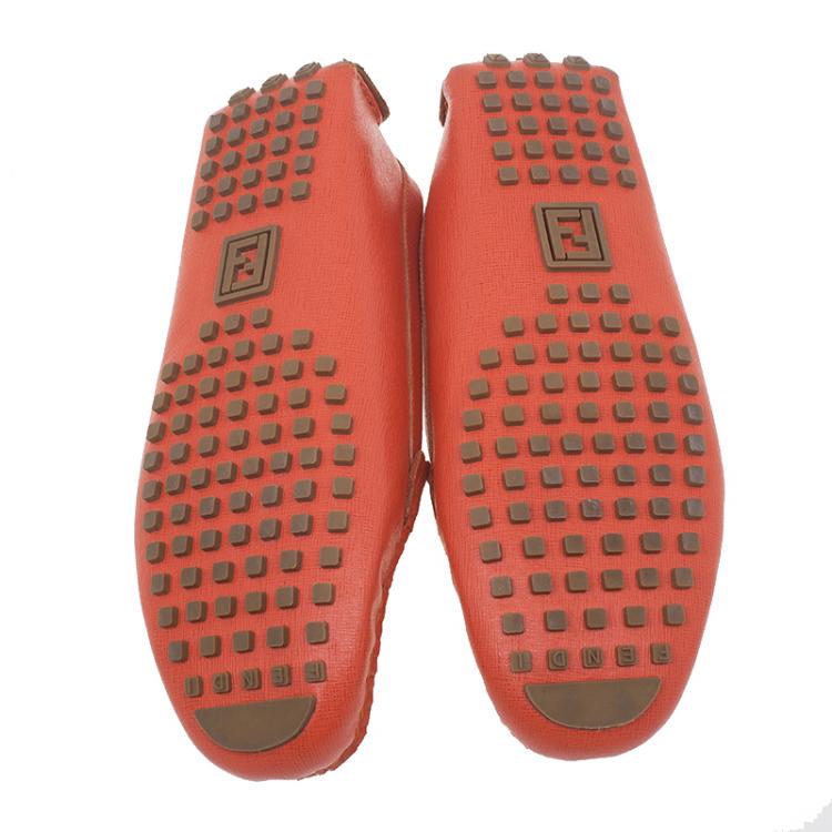 Pre Owned Fendi Red Leather Logo Loafers Size 38.5