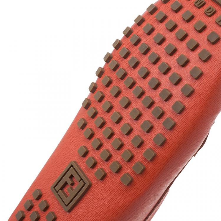 Pre Owned Fendi Red Leather Logo Loafers Size 38.5