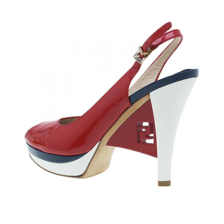 Pre Owned Fendi Red Patent Slingback Wedges Size 38 