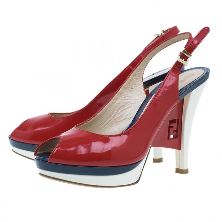 Pre Owned Fendi Red Patent Slingback Wedges Size 38 