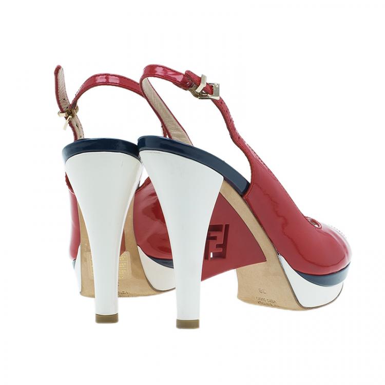 Pre Owned Fendi Red Patent Slingback Wedges Size 38 