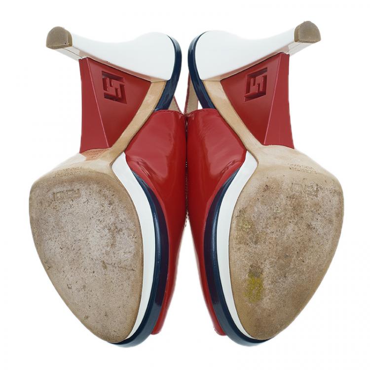 Pre Owned Fendi Red Patent Slingback Wedges Size 38 