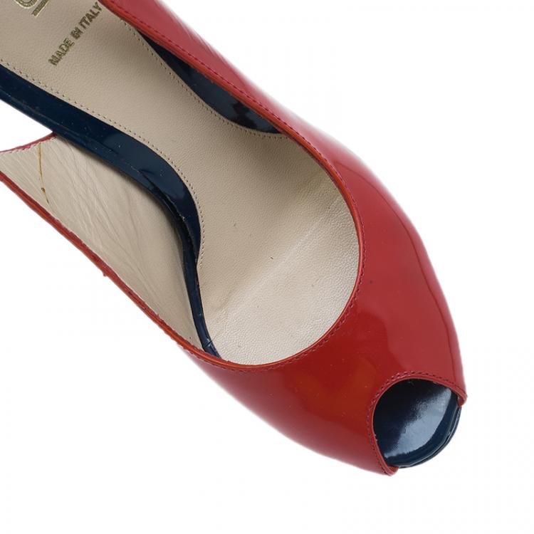 Pre Owned Fendi Red Patent Slingback Wedges Size 38 