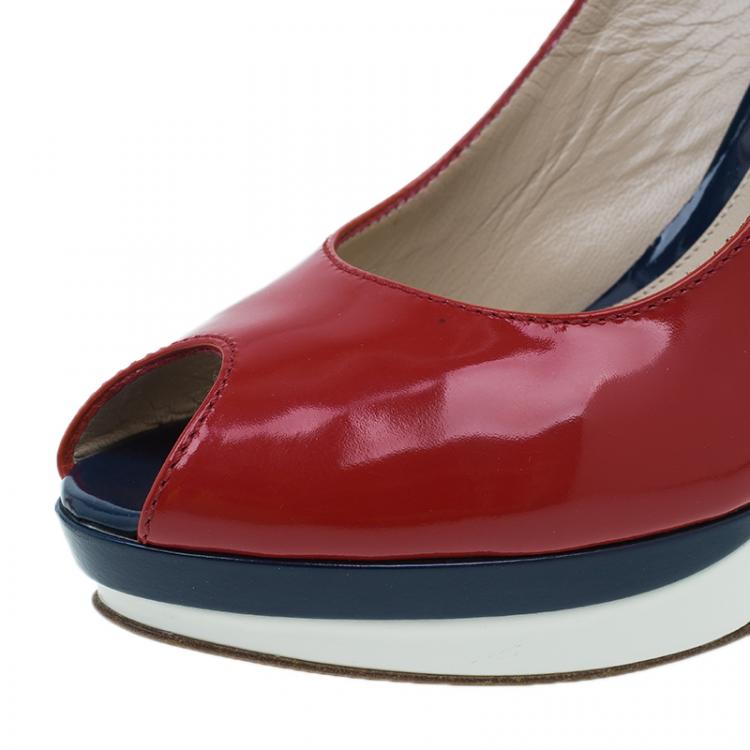 Pre Owned Fendi Red Patent Slingback Wedges Size 38 