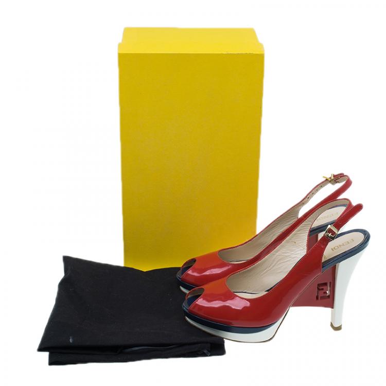 Pre Owned Fendi Red Patent Slingback Wedges Size 38 