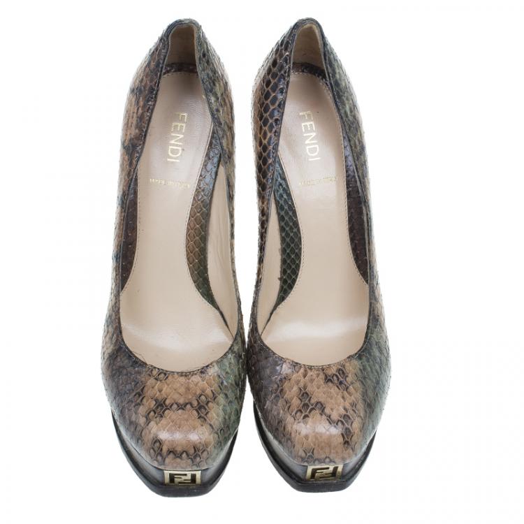 Pre Owned Fendi Brown Python Fendista Platform Pumps Size 37