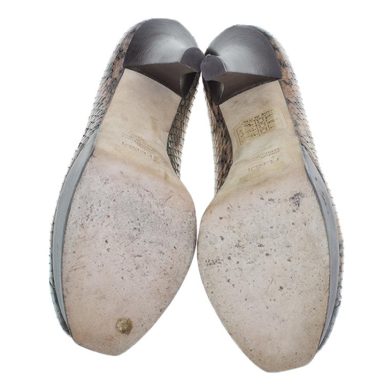Pre Owned Fendi Brown Python Fendista Platform Pumps Size 37
