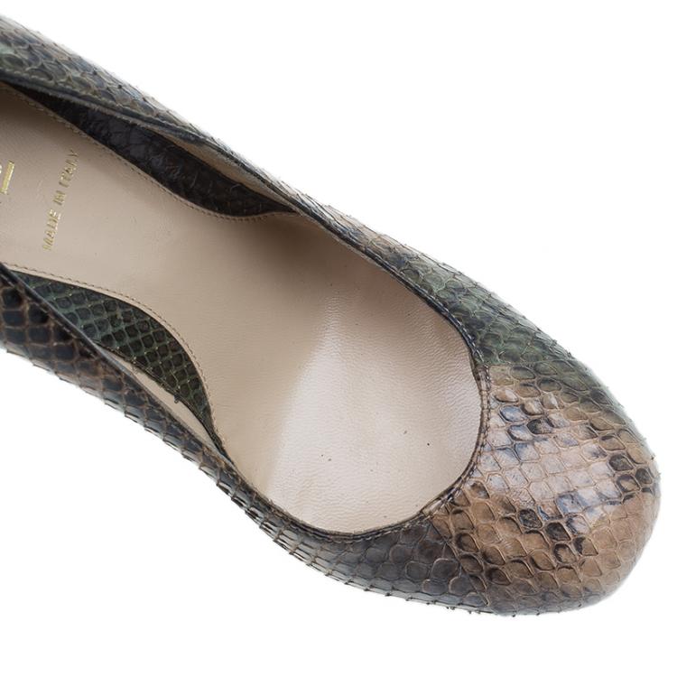 Pre Owned Fendi Brown Python Fendista Platform Pumps Size 37