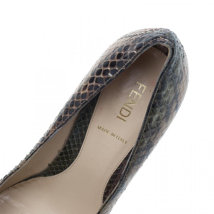 Pre Owned Fendi Brown Python Fendista Platform Pumps Size 37